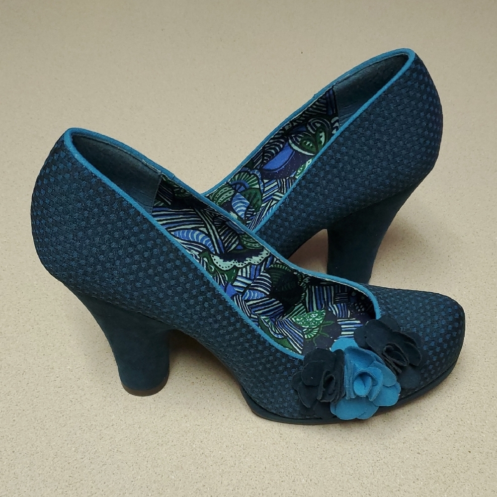 Never Worn Ruby Shoo Teal And Darm Blue Floral Women's Heels
